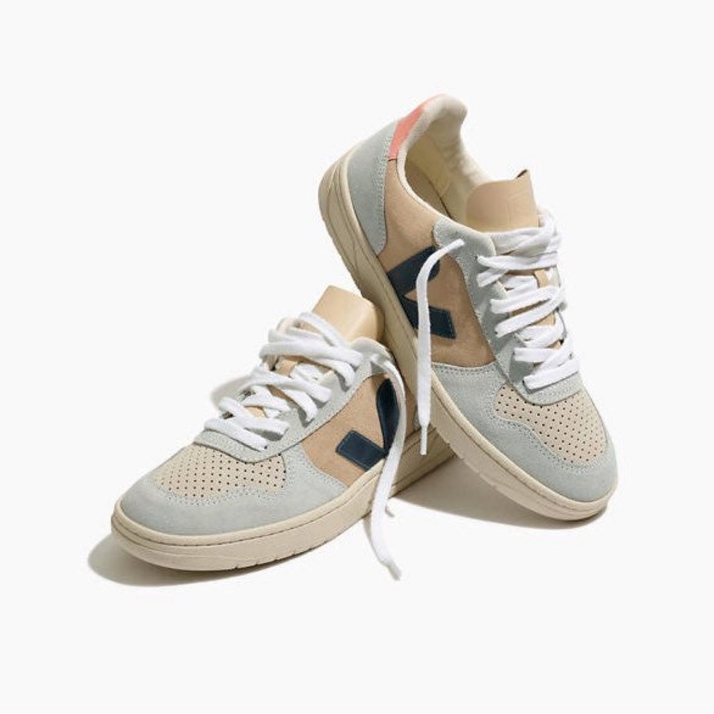 Veja Tan, Blue, and Coral Sneakers